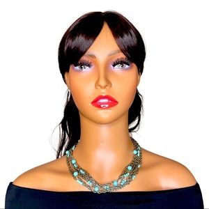 6 Strand Turquoise Bead and Silver Chain Necklace